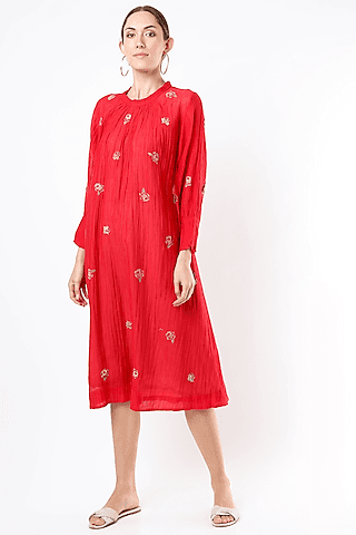 red chanderi silk & cotton dress