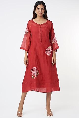 red chanderi tunic