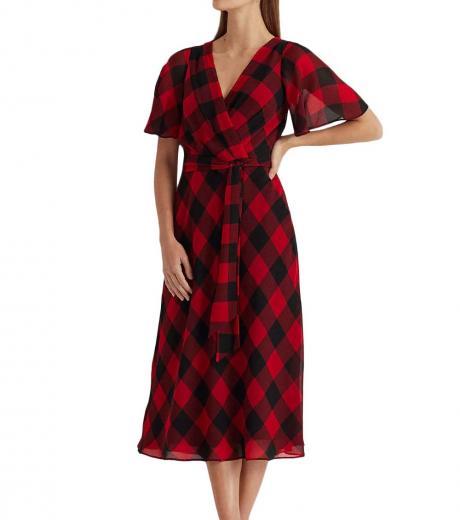 red check belted georgette dress