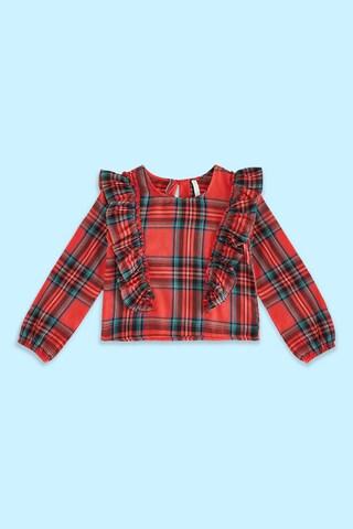 red check casual full sleeves round neck girls regular fit blouse