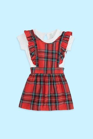 red check low rise casual baby regular fit dungaree set