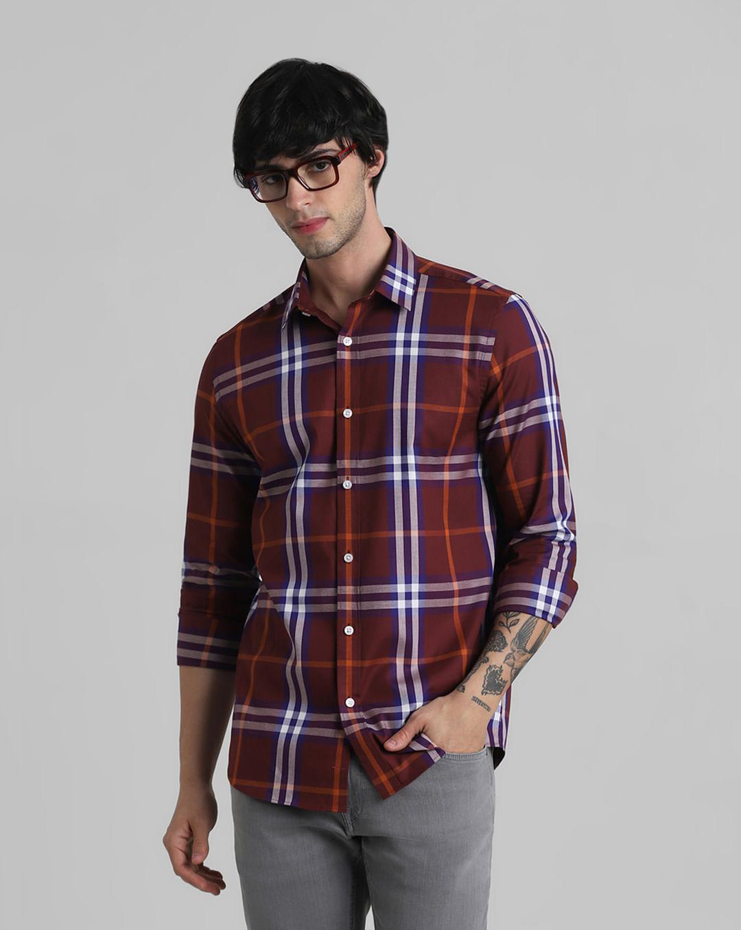 red check print full sleeves shirt