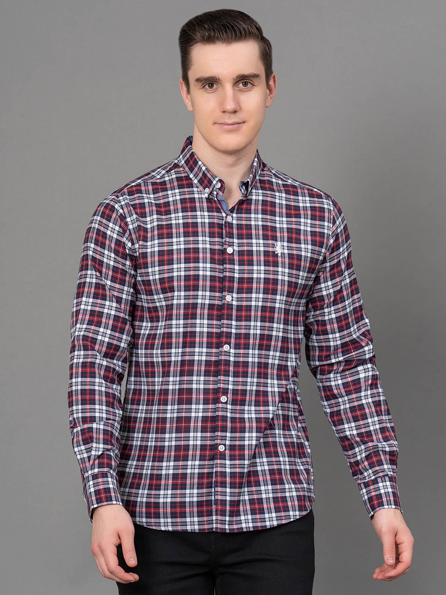 red checked poly cotton mens full sleeve shirt