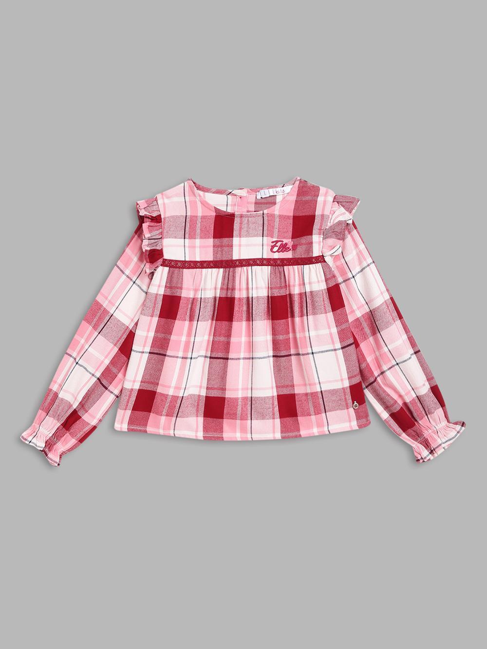 red checked round neck top