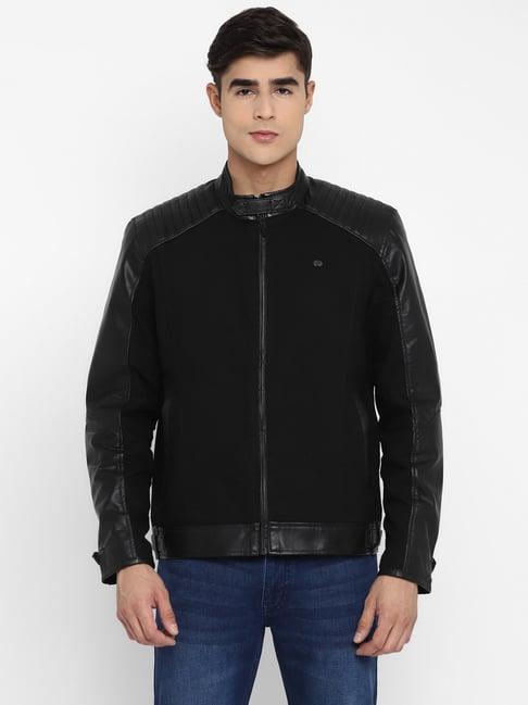 red chief black regular fit full sleeves biker jacket