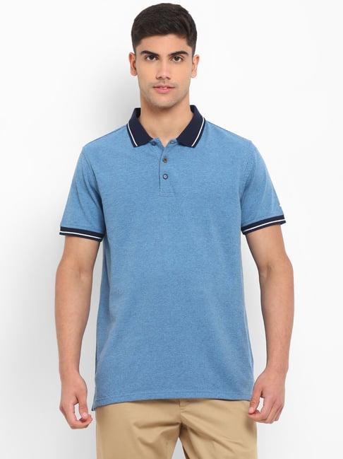 red chief blue regular fit textured polo t-shirt