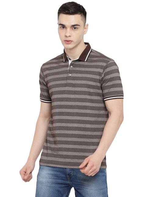 red chief brown regular fit striped polo t-shirt