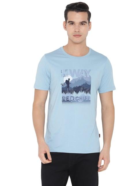 red chief light blue regular fit printed crew t-shirt