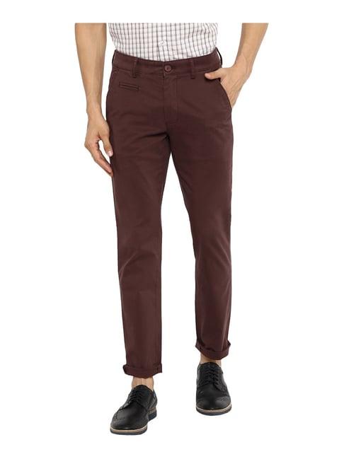 red chief maroon regular fit flat front trousers