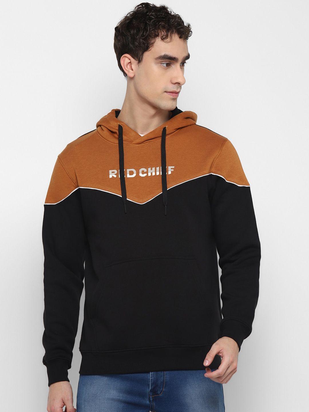 red chief men black & brown colourblocked cotton sweatshirt