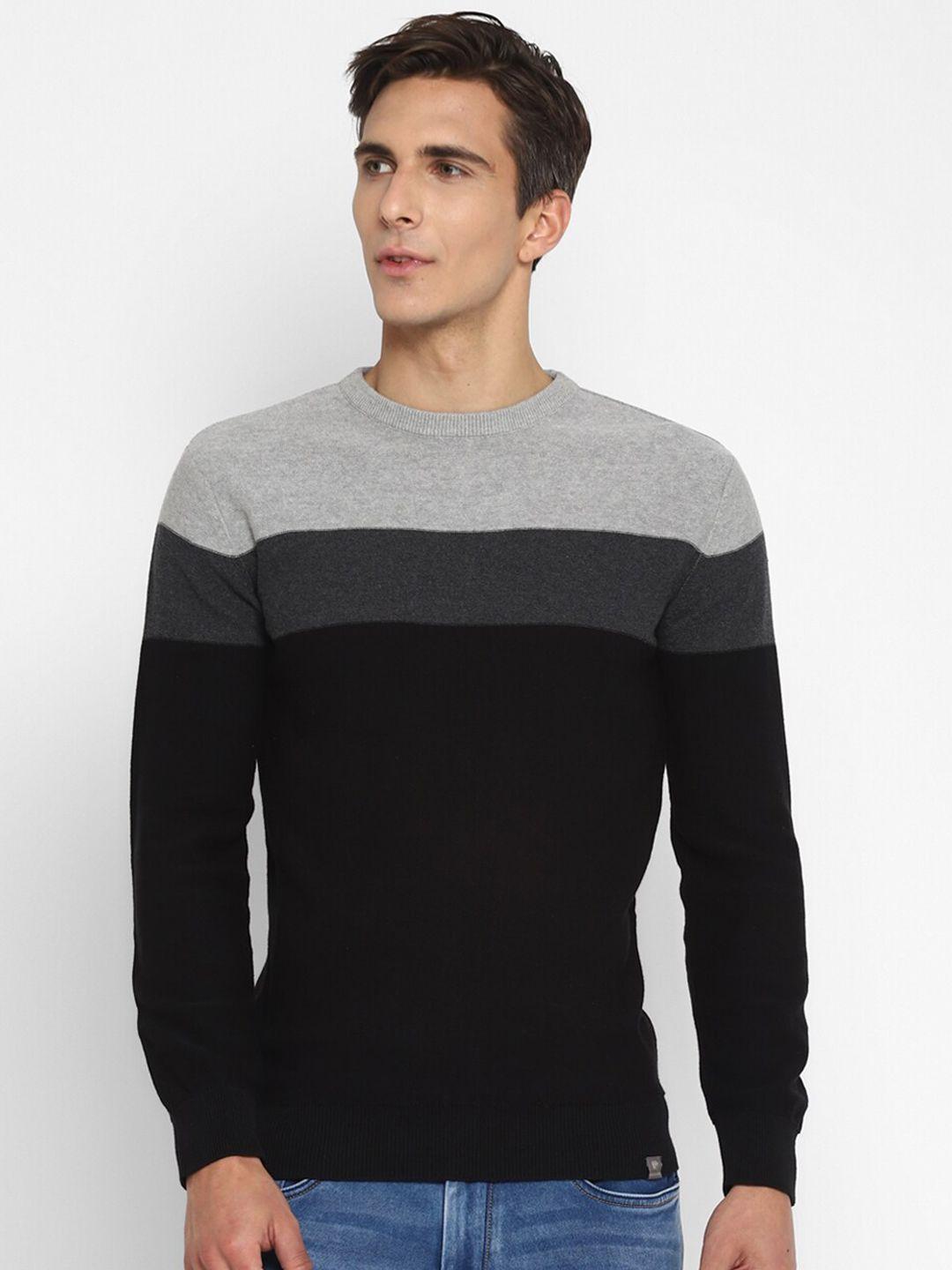 red chief men black & grey colourblocked pullover