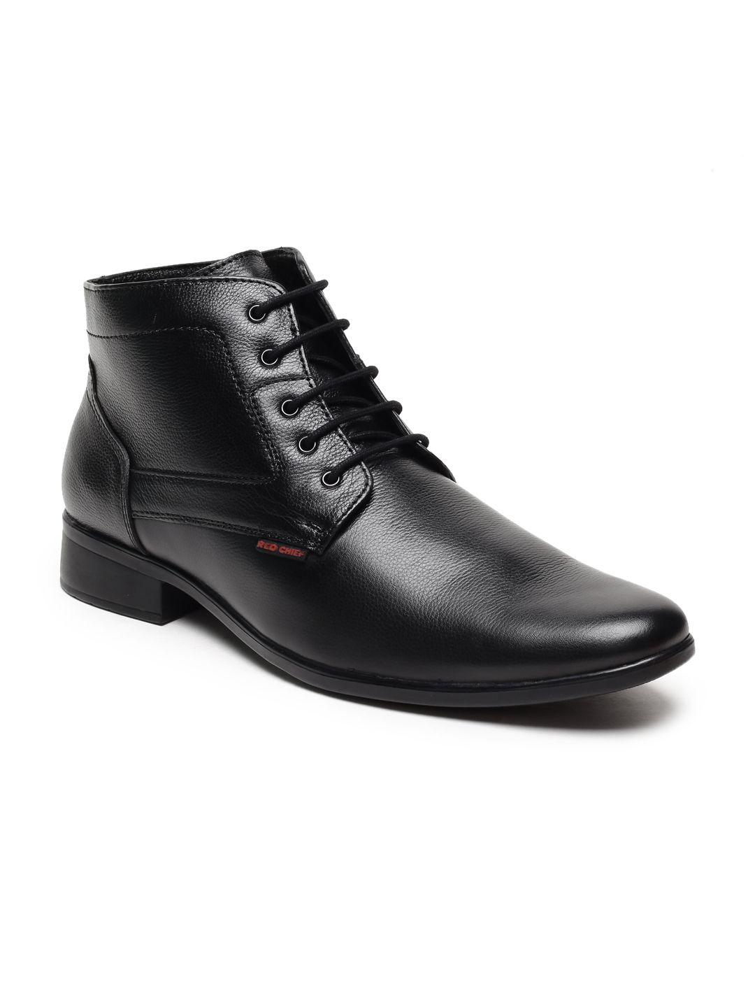 red chief men black leather boots