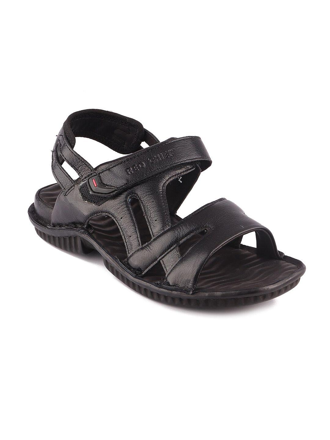 red chief men black leather comfort sandals