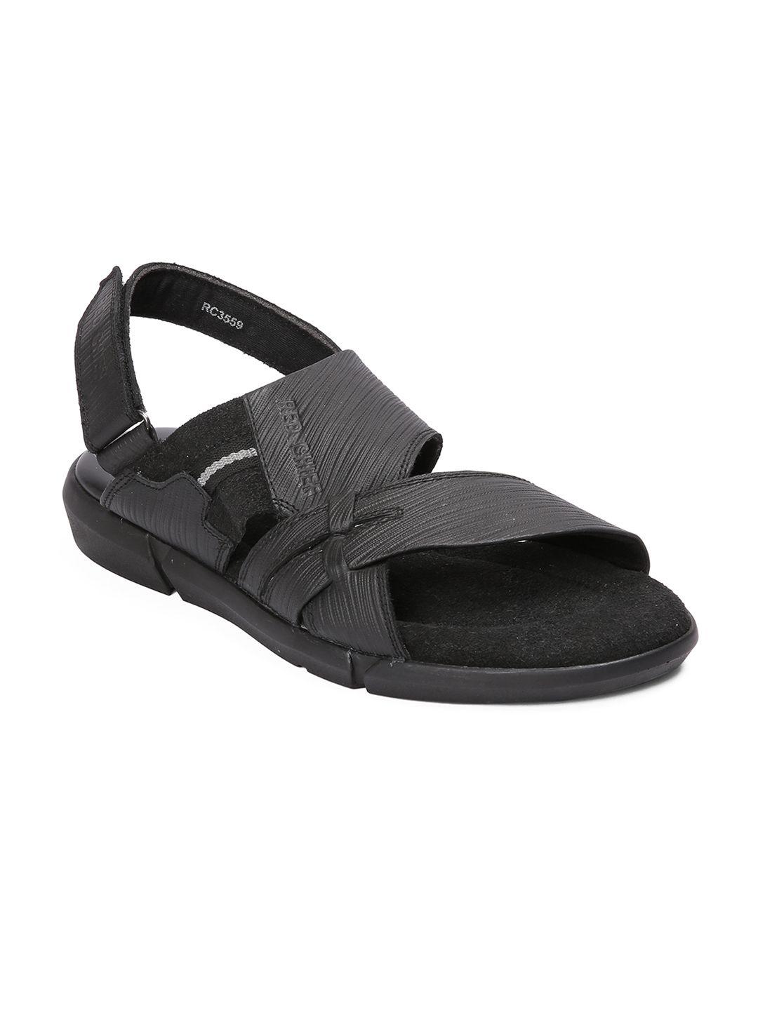 red chief men black leather comfort sandals