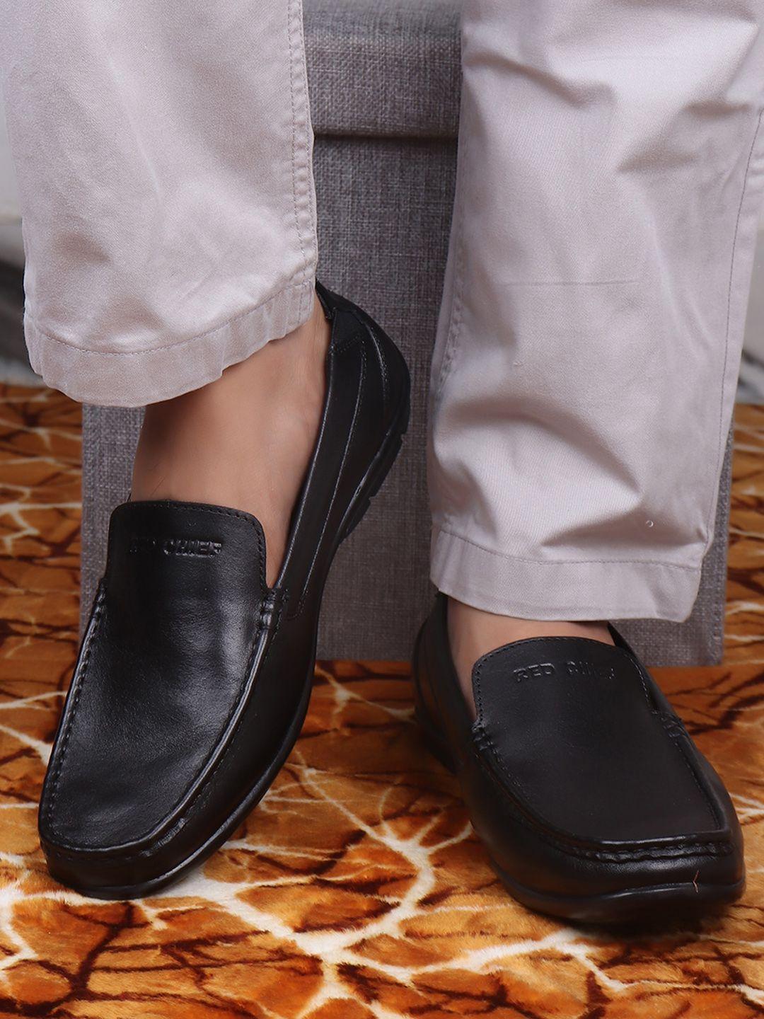red chief men black leather semiformal slip-on shoes