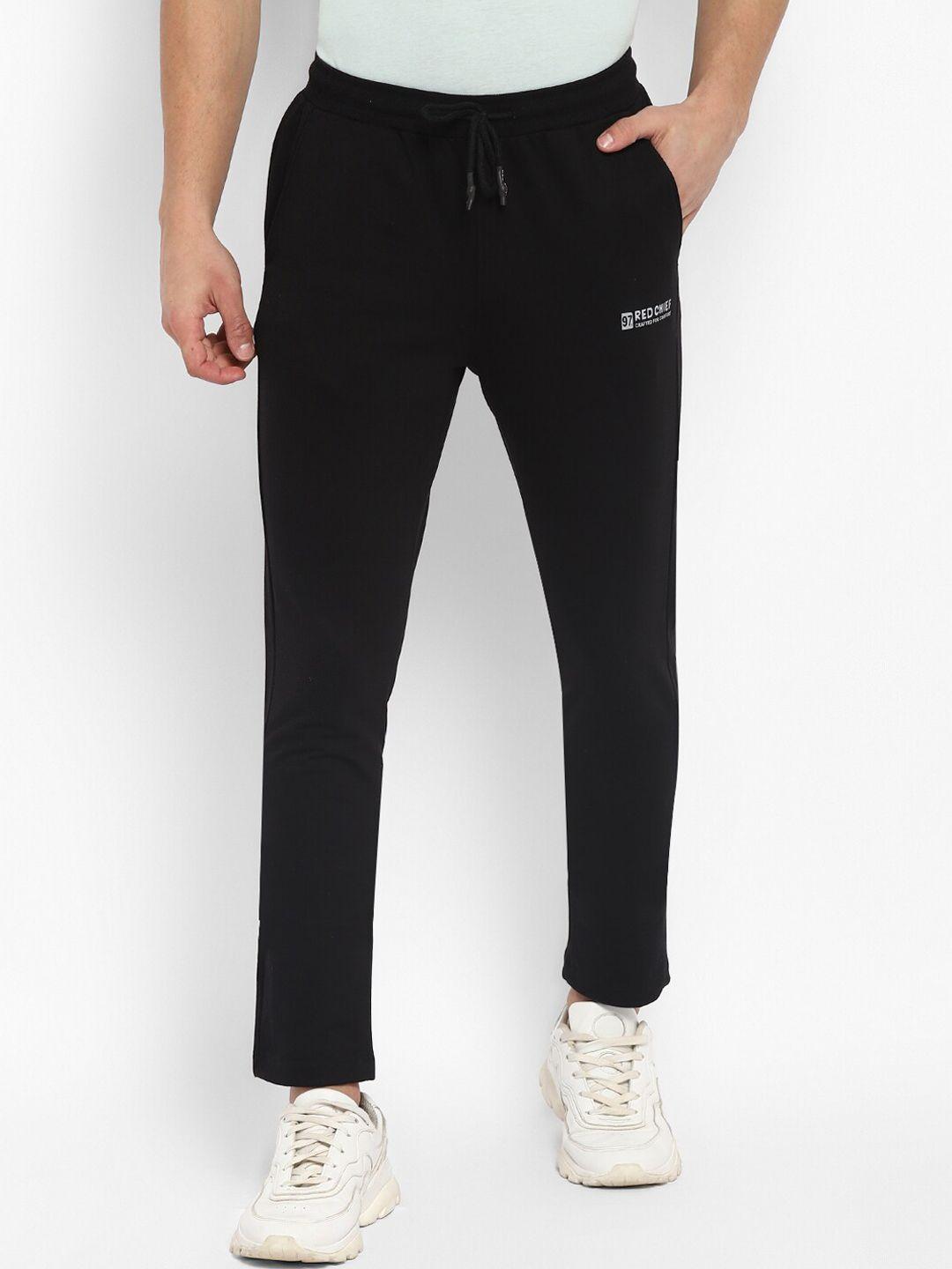 red chief men black solid cotton track pant
