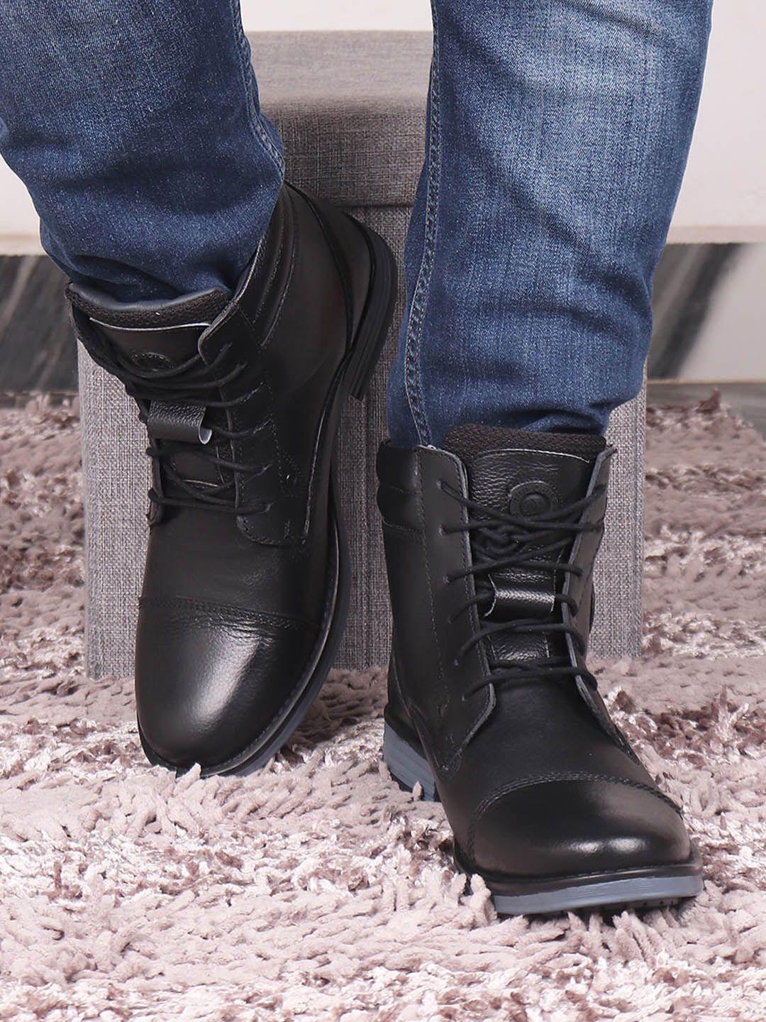 red chief men black solid leather boots