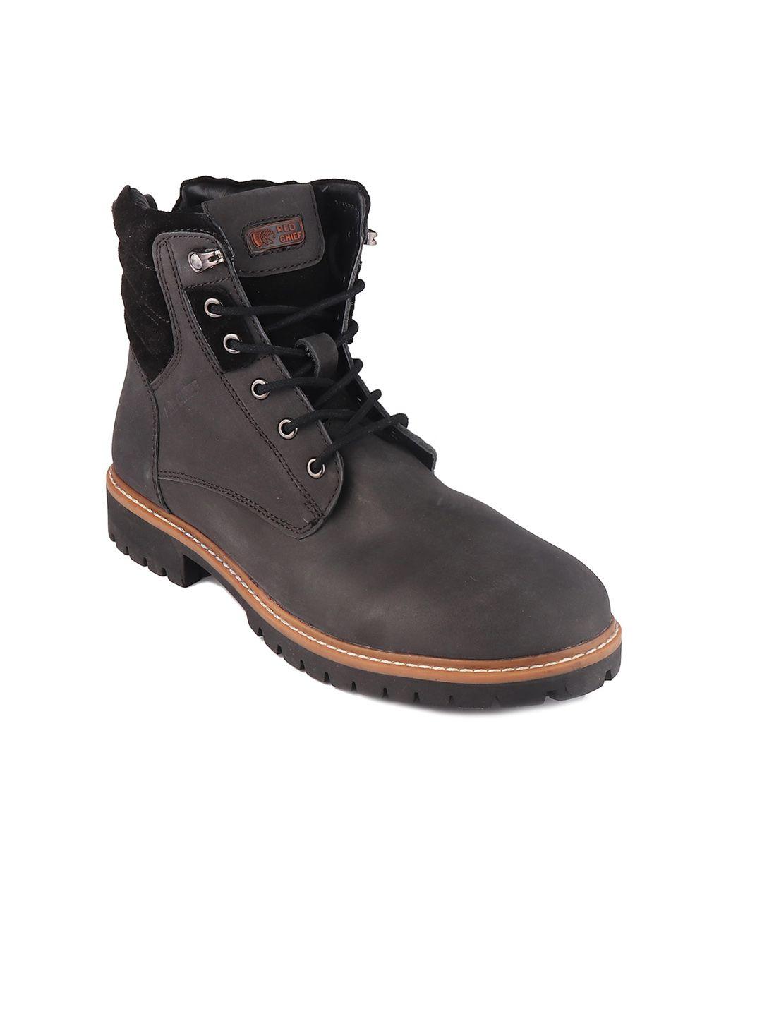 red chief men black solid leather casual regular boots