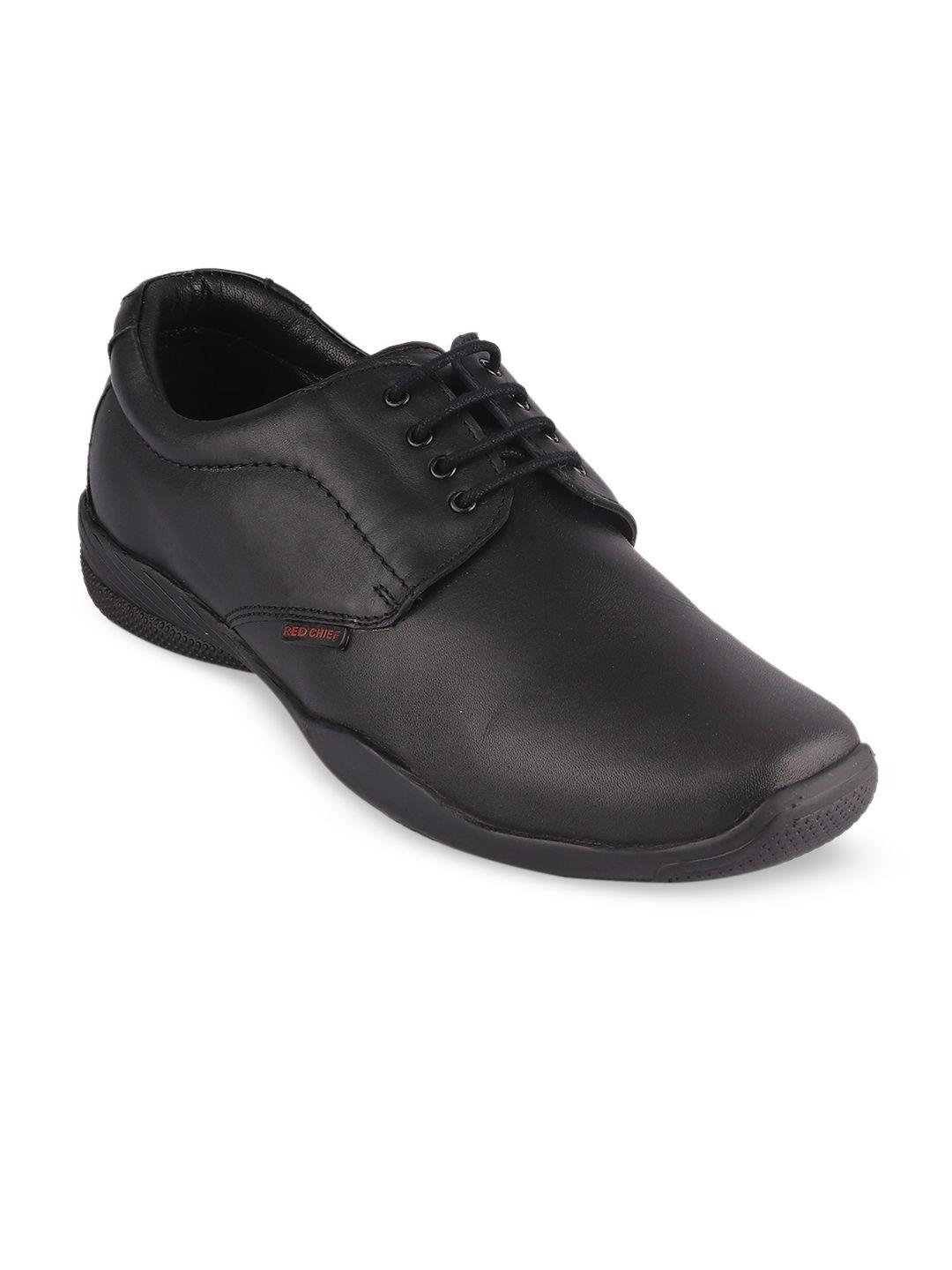 red chief men black solid leather formal derbys