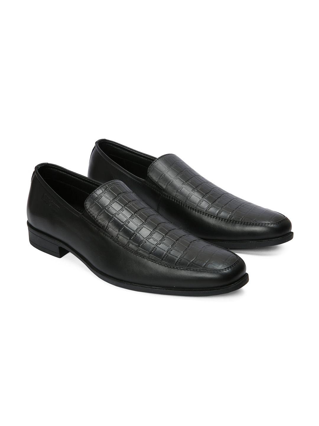 red chief men black textured leather slip on formal shoe