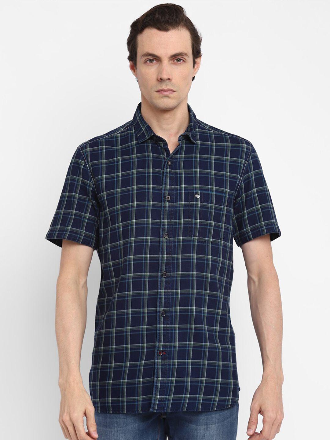 red chief men blue slim fit checked casual shirt