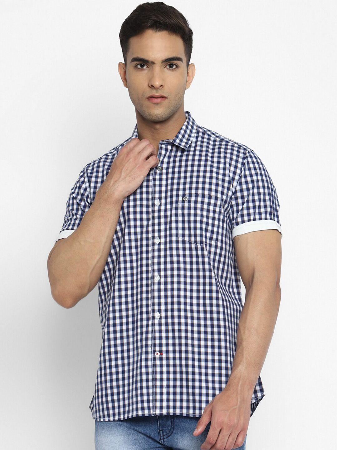 red chief men blue slim fit gingham checks checked casual shirt