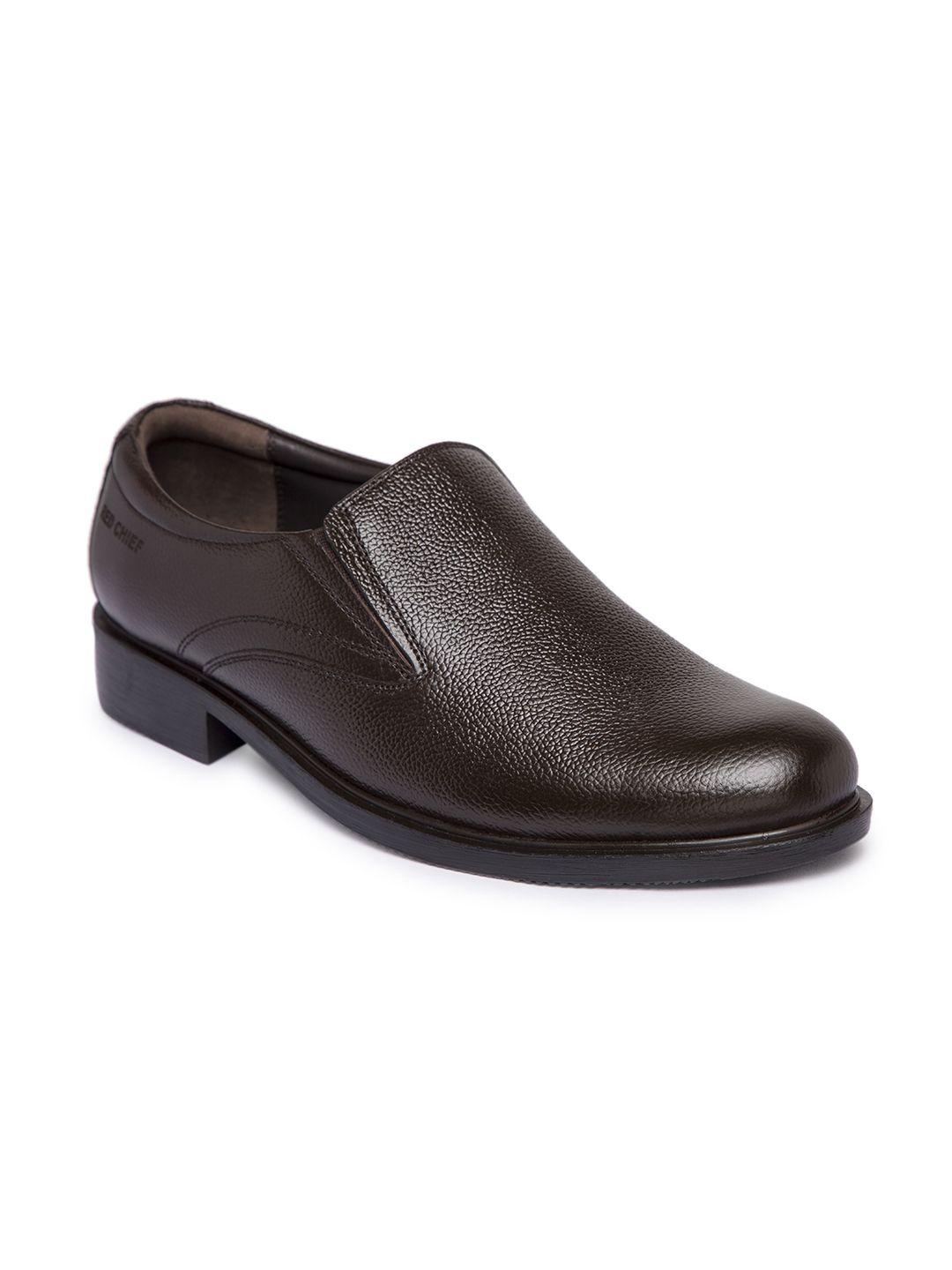 red chief men brown genuine leather formal slip-ons