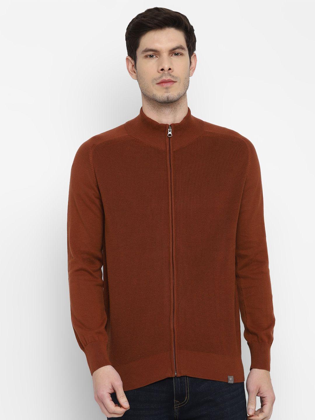 red chief men brown solid turtle neck cardigan sweater