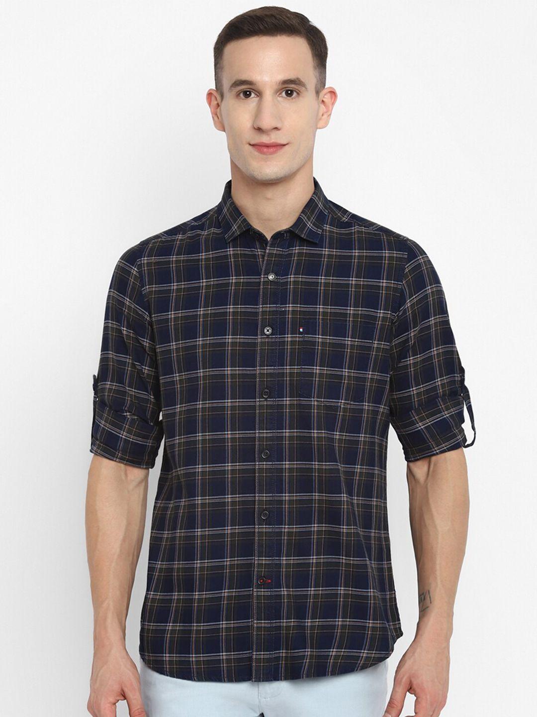 red chief men green & indigo slim fit checked casual shirt