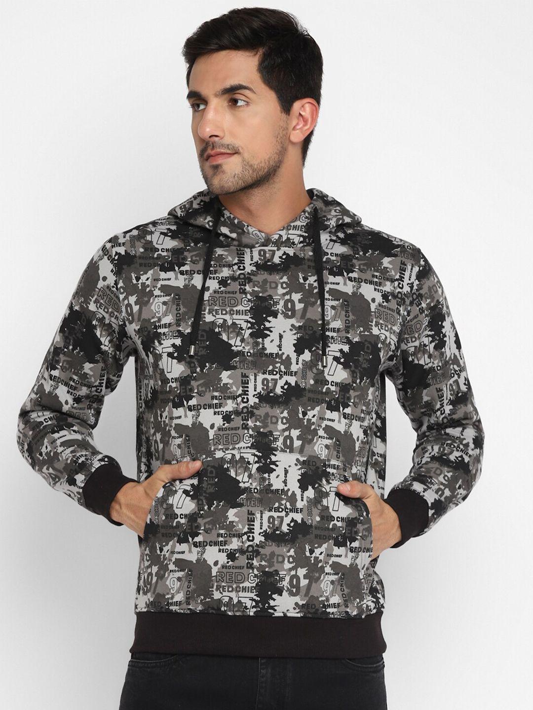 red chief men grey printed hooded sweatshirt