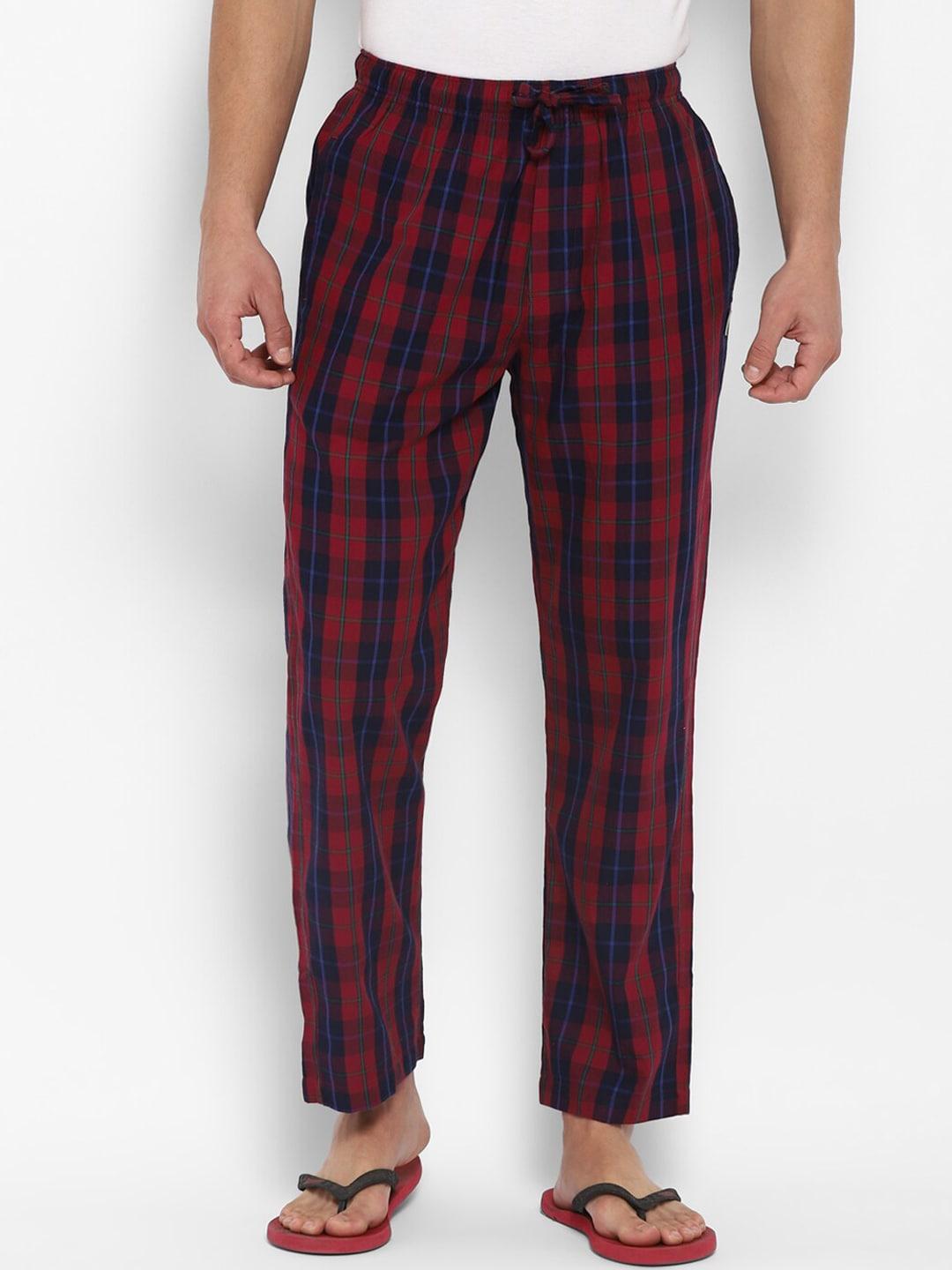 red chief men maroon & navy blue checked lounge pants