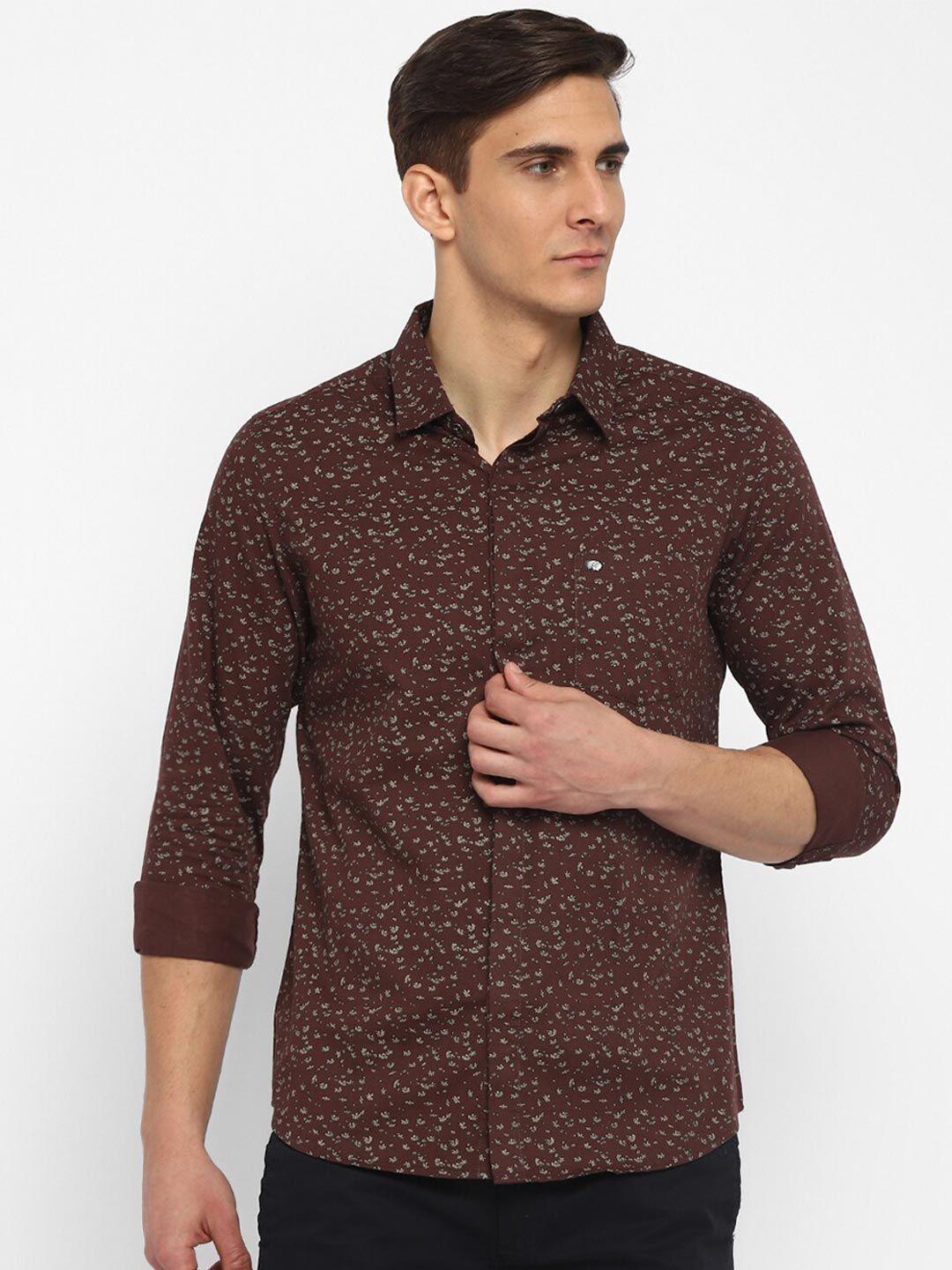 red chief men maroon slim fit floral printed casual shirt