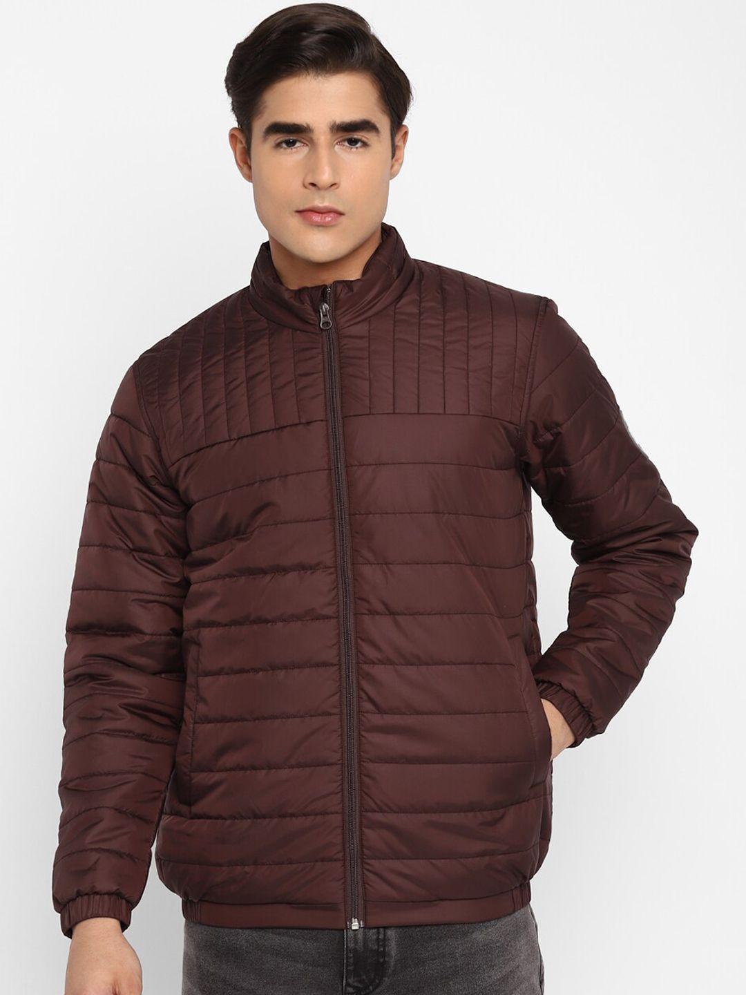 red chief men maroon striped lightweight padded jacket