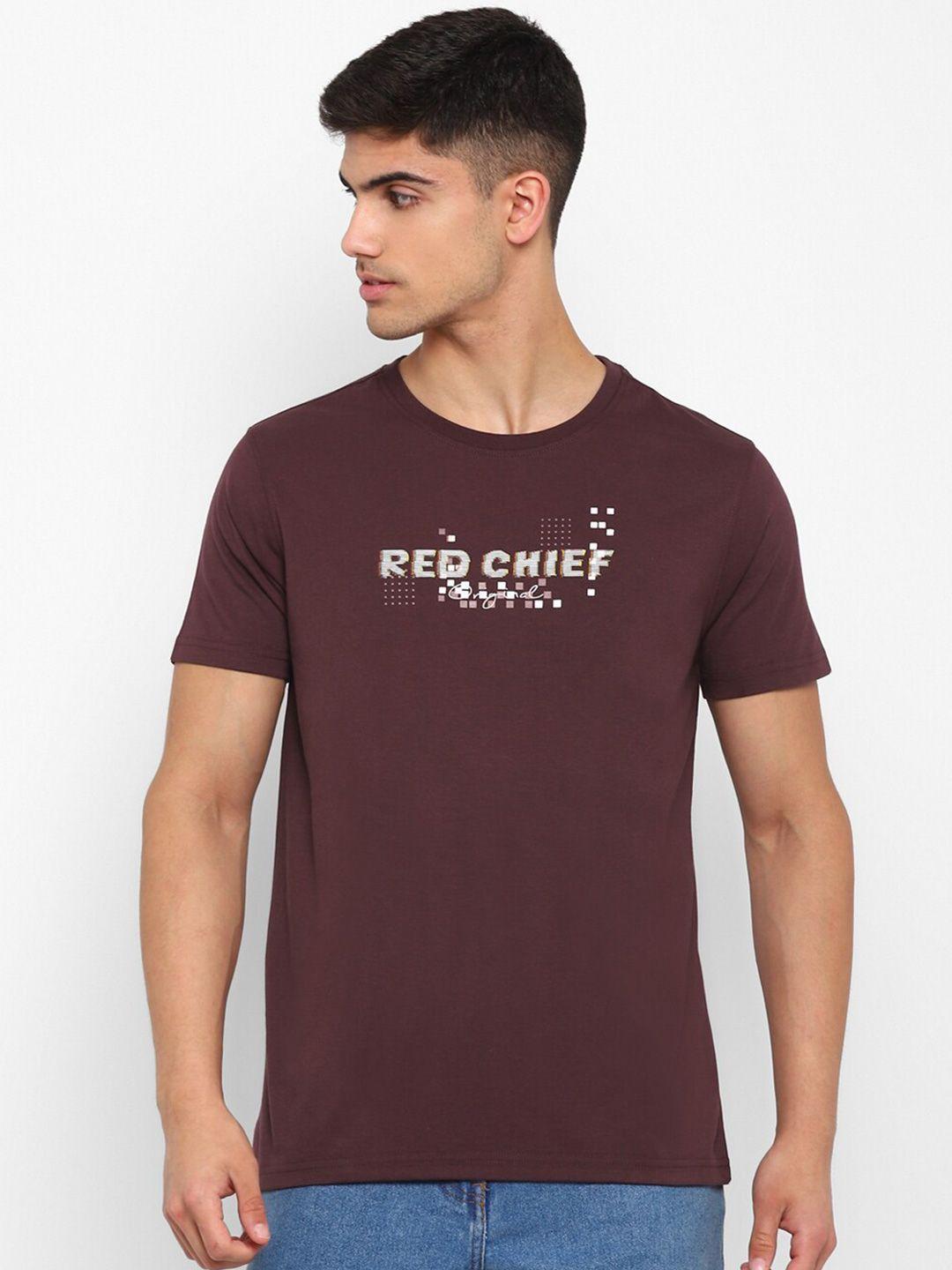 red chief men maroon typography t-shirt