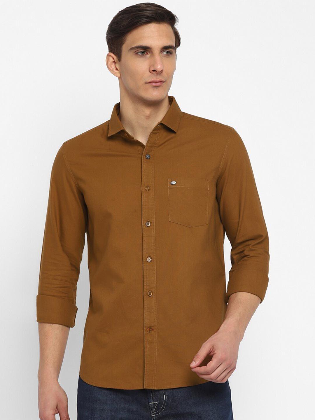 red chief men mustard slim fit casual shirt
