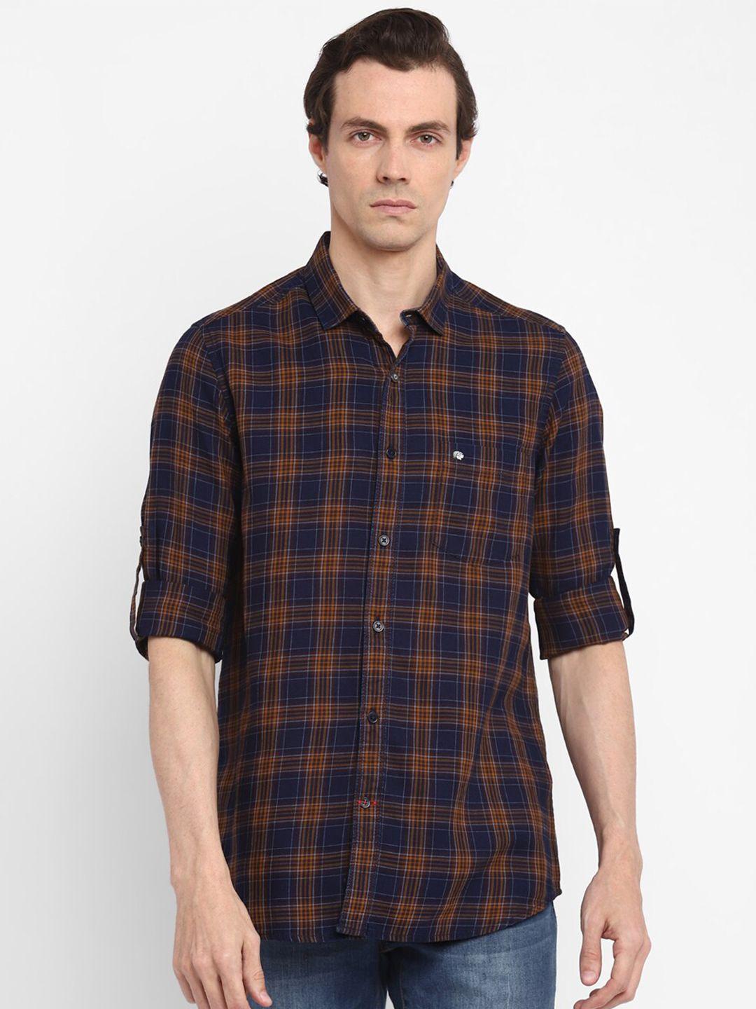 red chief men mustard slim fit tartan checks checked casual shirt