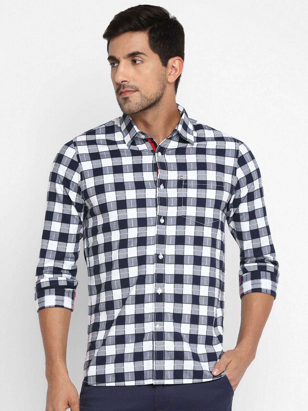 red chief men navy blue slim fit gingham checks checked casual shirt