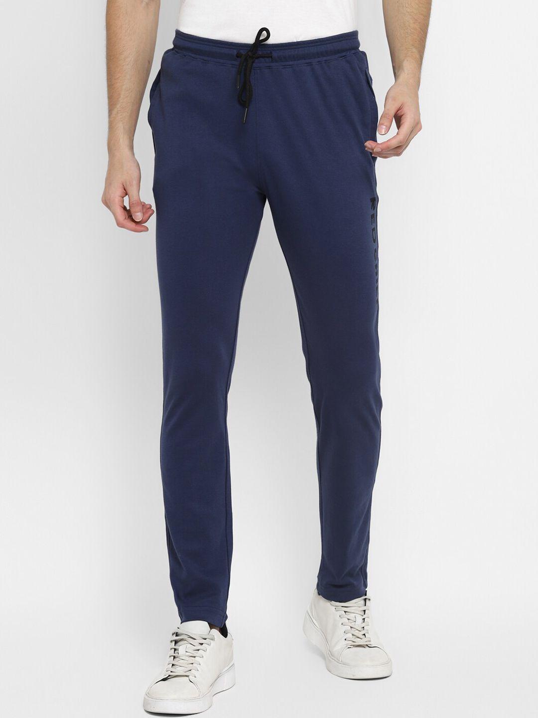 red chief men navy blue solid slim-fit cotton track pants