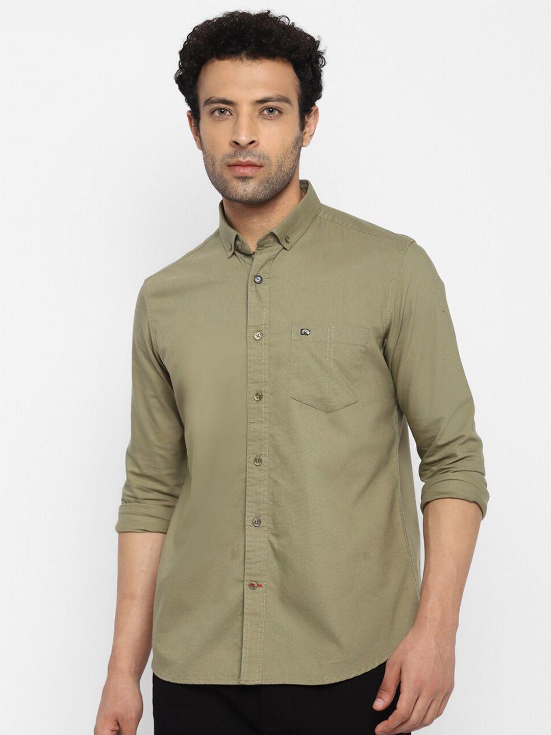 red chief men olive green slim fit casual shirt