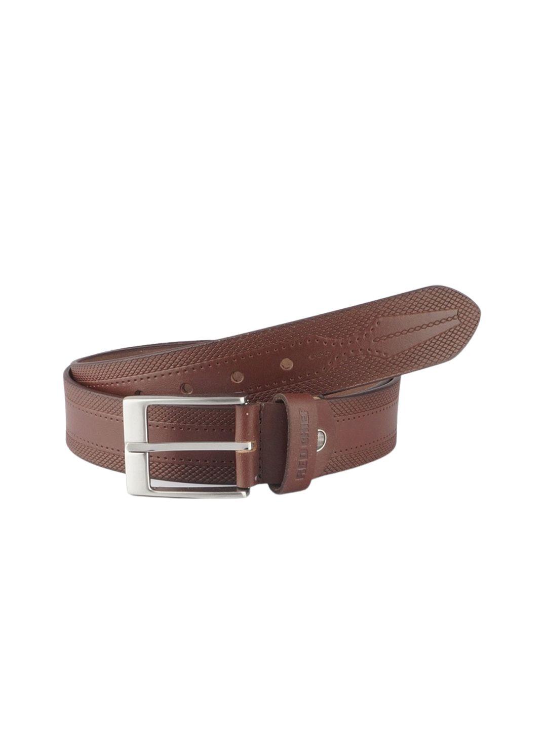 red chief men red textured leather formal belt