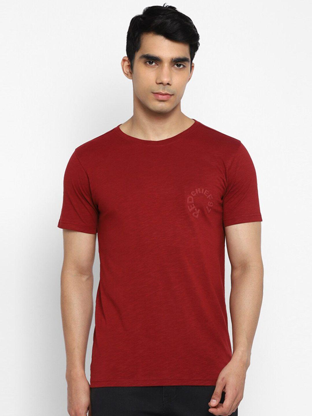 red chief men red typography applique t-shirt