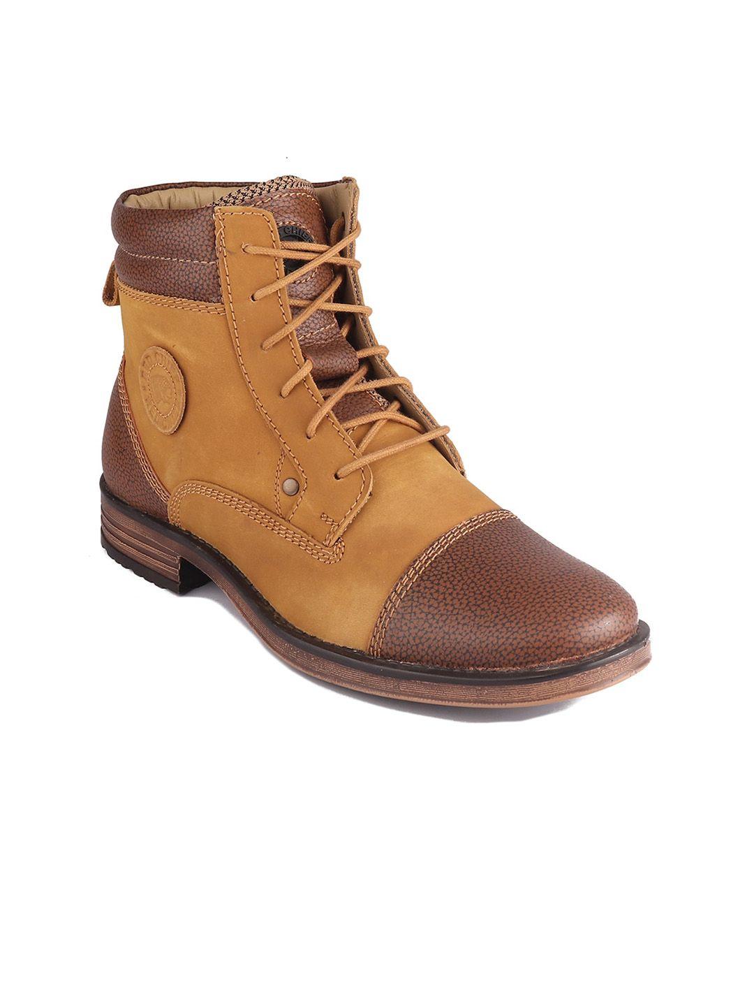 red chief men rust & brown textured genuine leather high-top flat boots