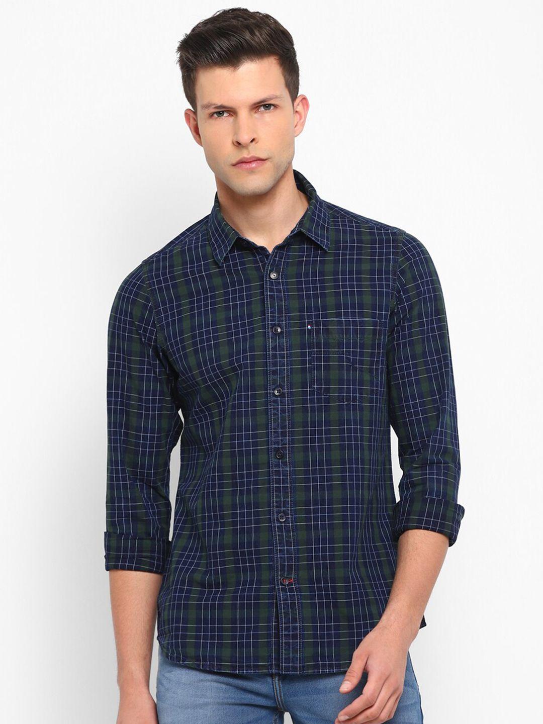 red chief men slim fit checked cotton casual shirt