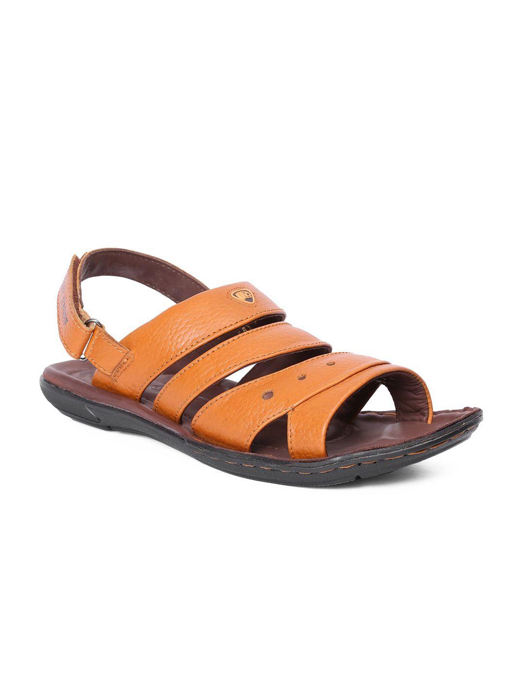 red chief men tan & black leather comfort sandals