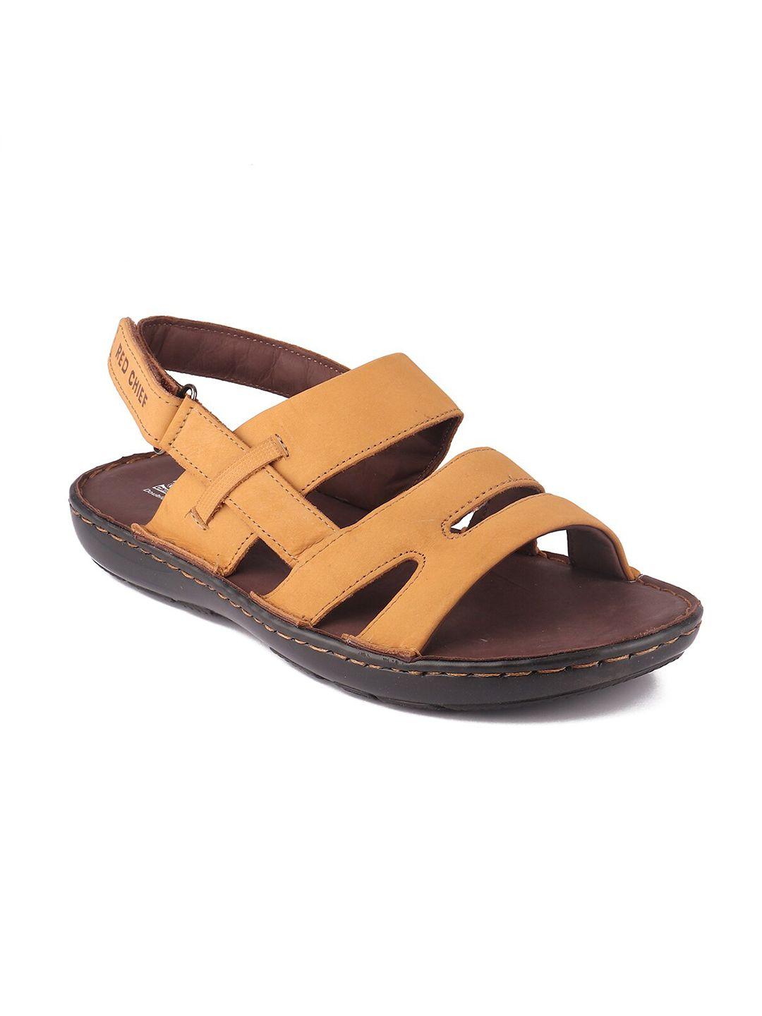 red chief men tan & brown leather comfort sandals