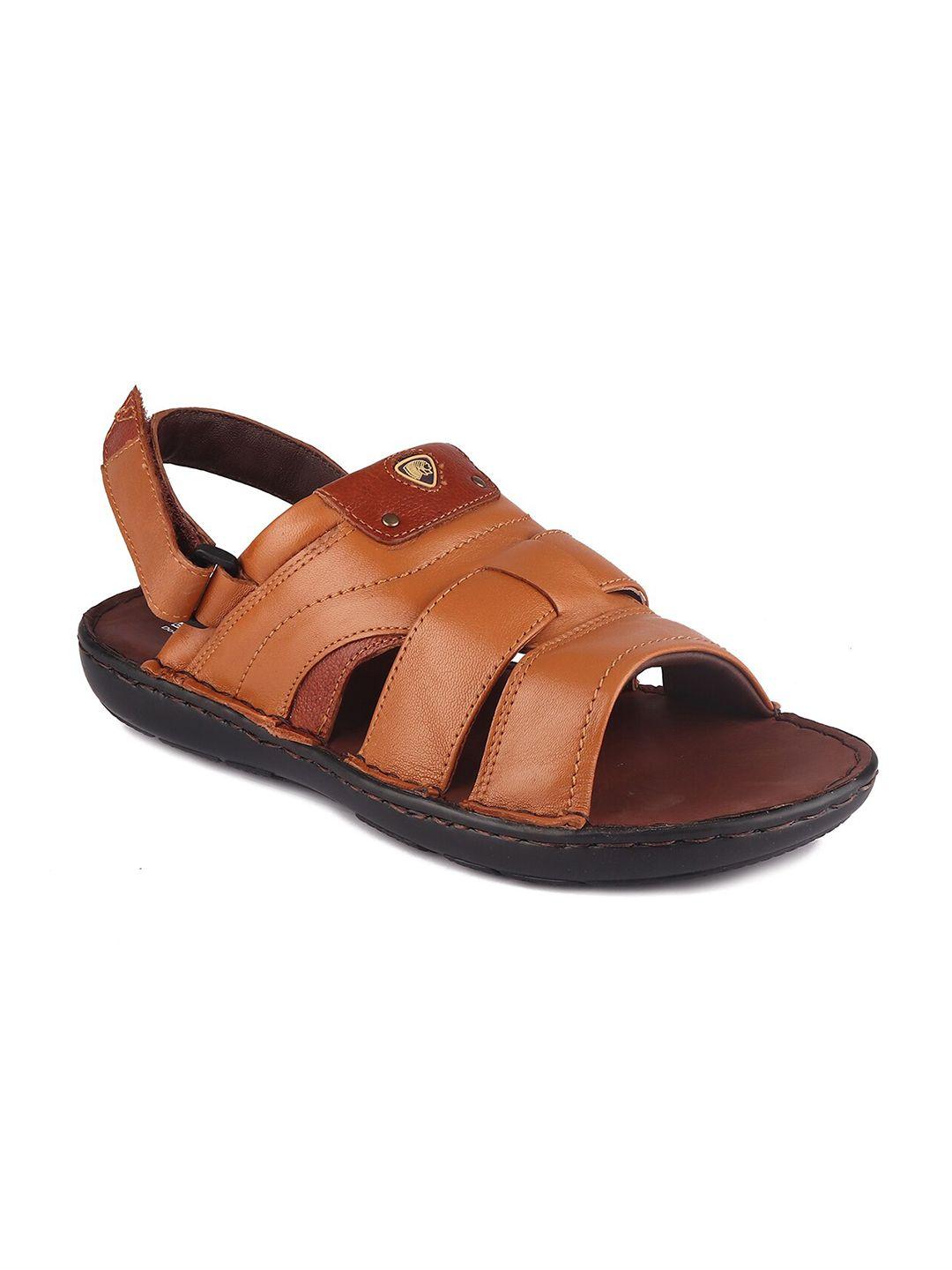 red chief men tan & brown leather comfort sandals