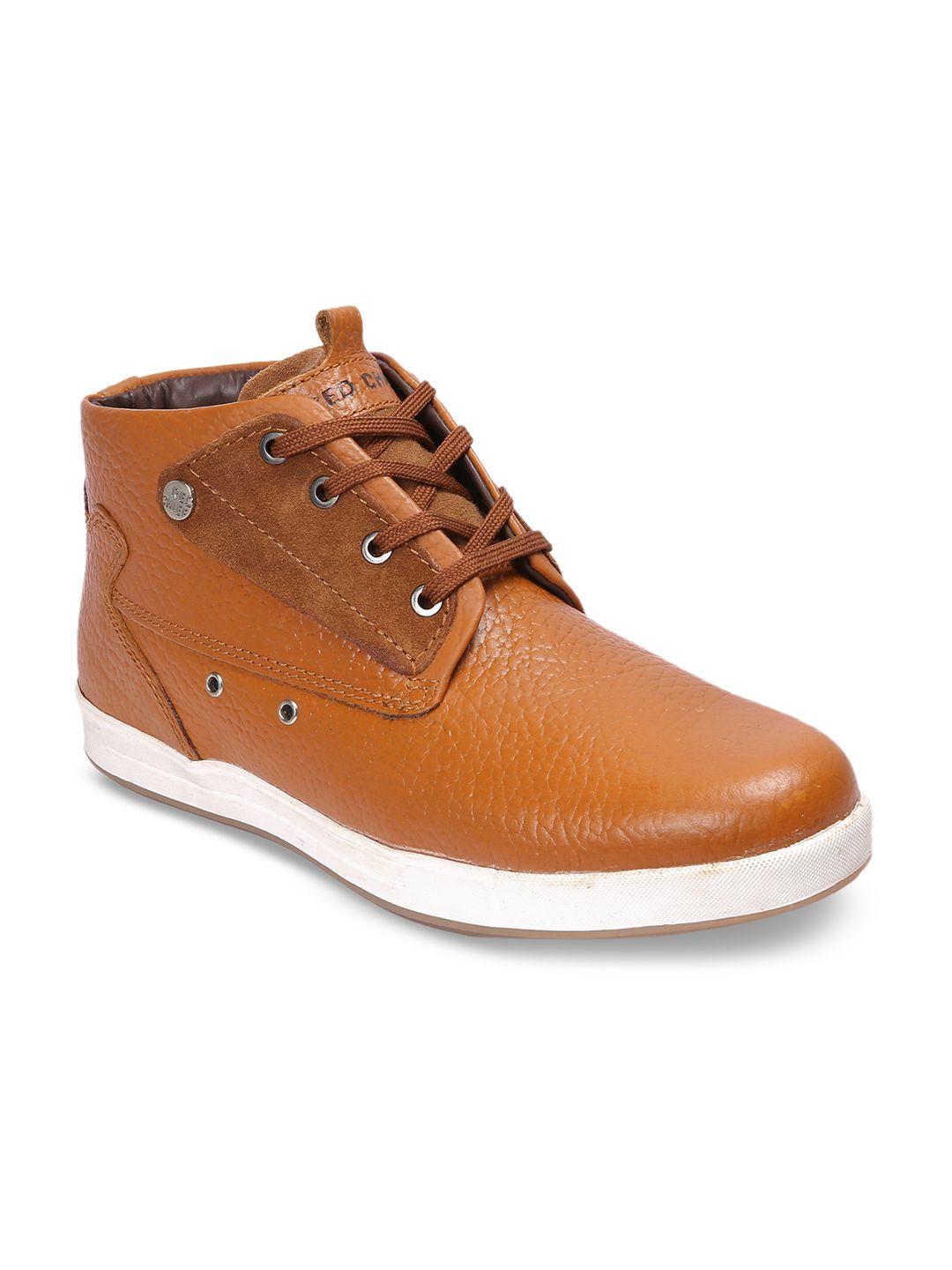 red chief men tan brown leather flat boots