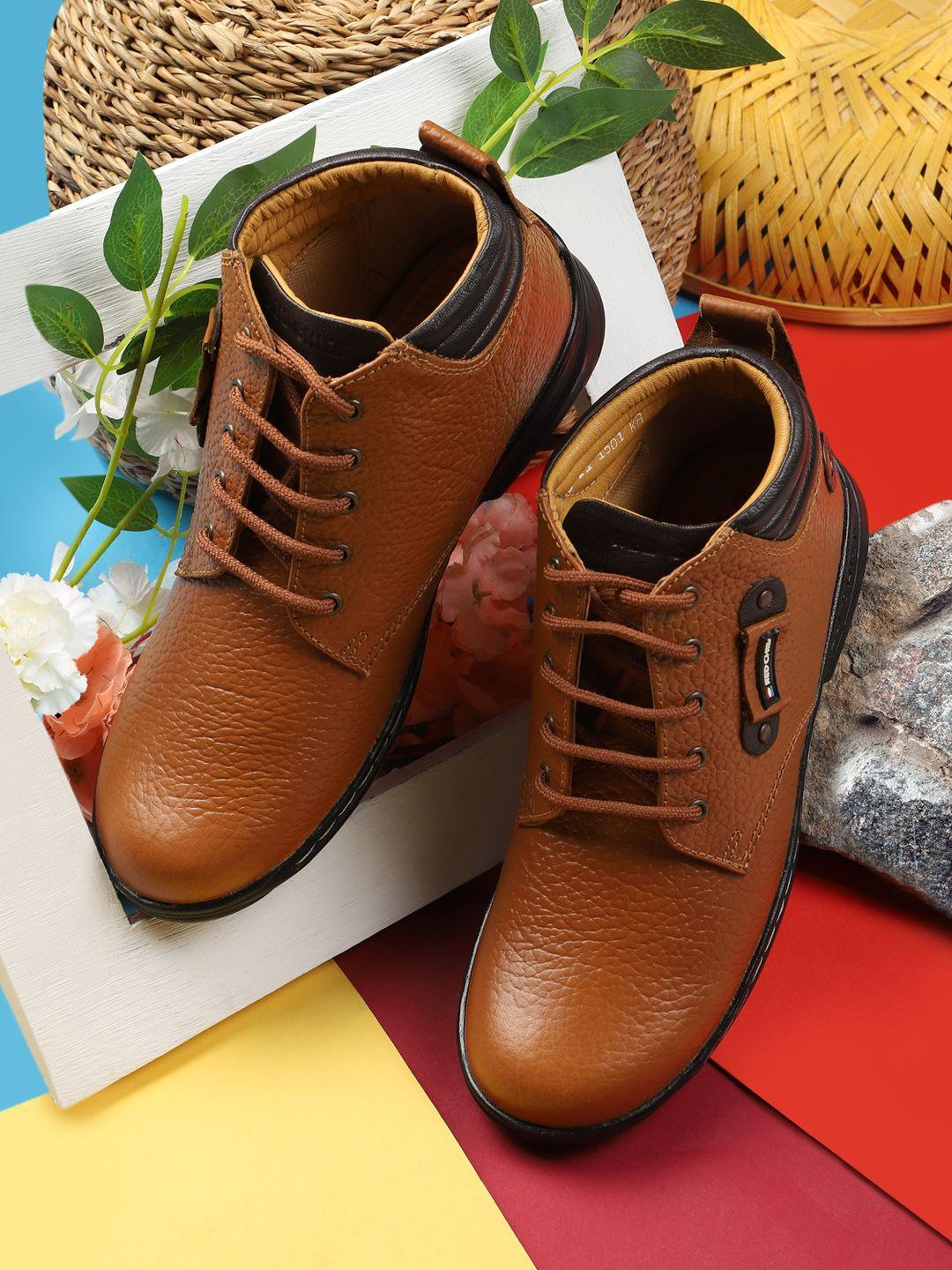 red chief men tan brown solid leather high-top flat boots
