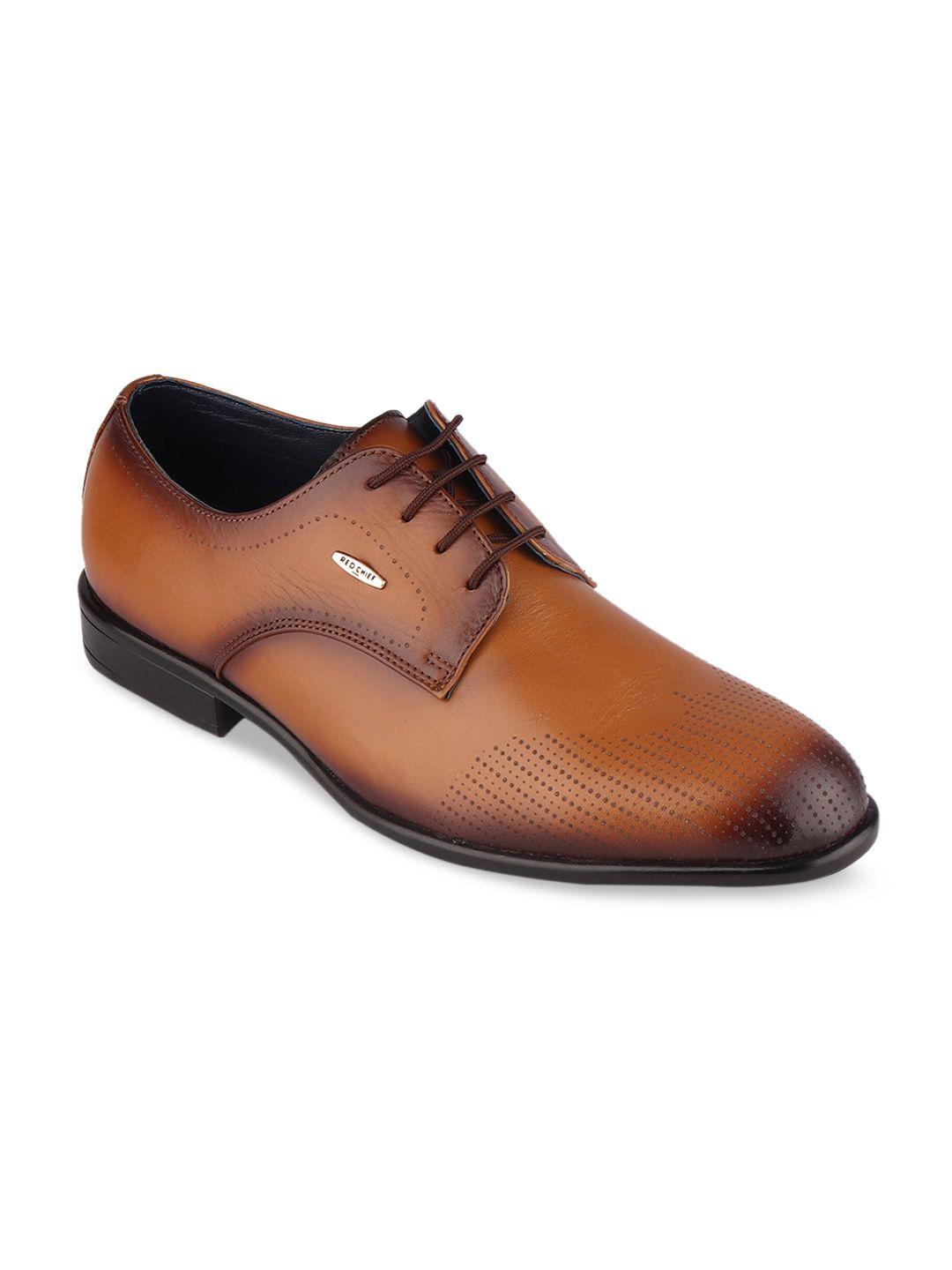 red chief men tan brown textured formal oxford shoes