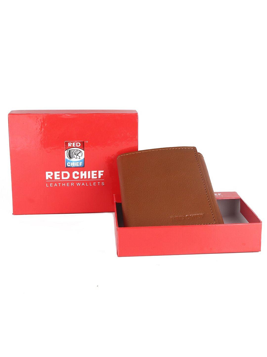 red chief men tan leather three fold wallet